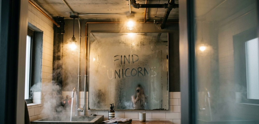 'FIND UNICORNS' mirror message